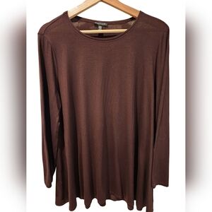 Eileen Fisher Chocolate Brown Long Sleeve Top Minimalist Tunic Top